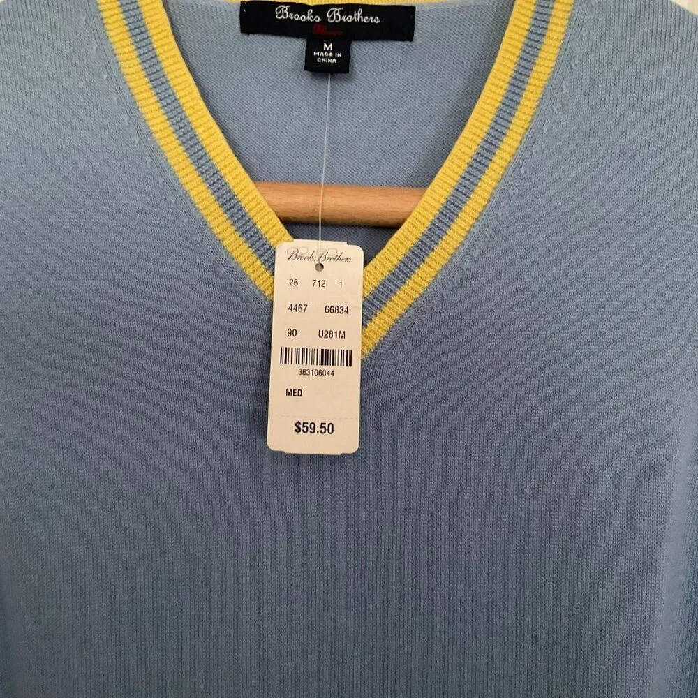 Brooks Brothers Boy's Cotton Vest Light Blue Yellow, Size M NWT Preppy Academia